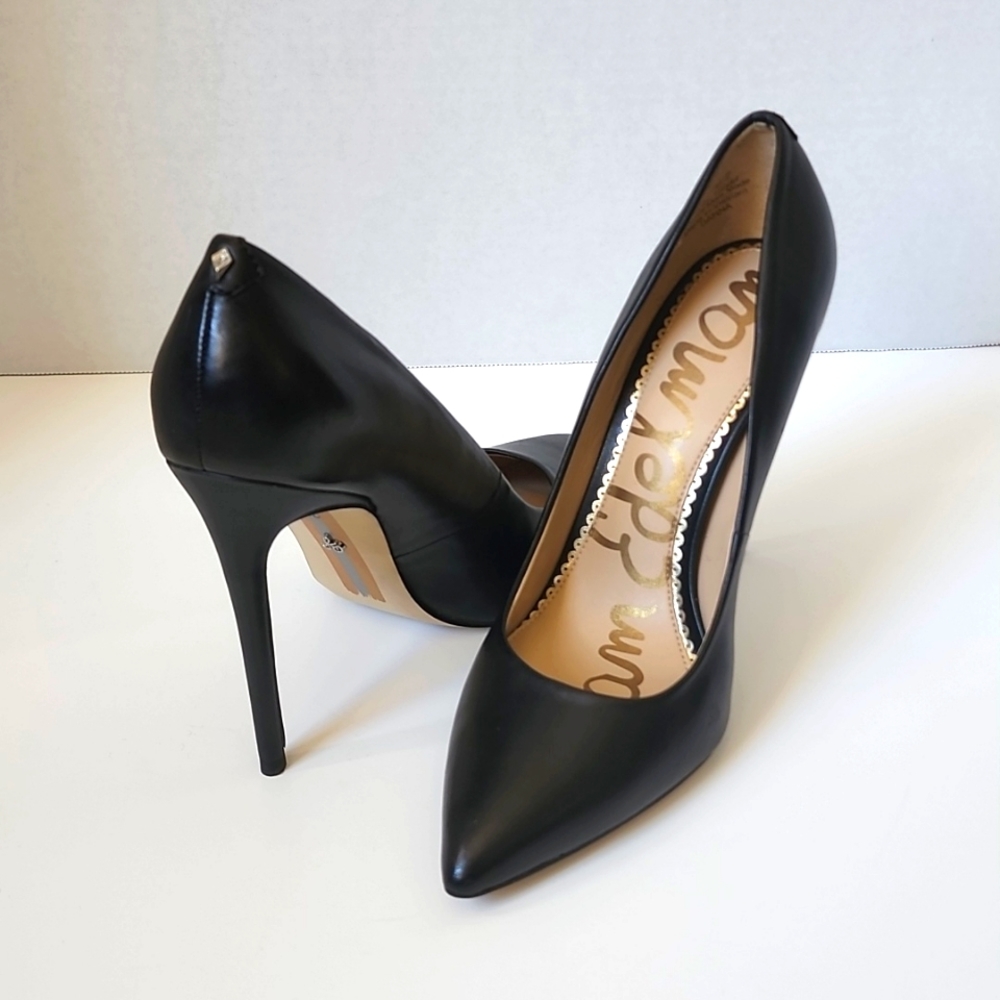 NEW! SAM EDELMAN DANNA Pointed Toe Black Leather Pump Sz 7.5